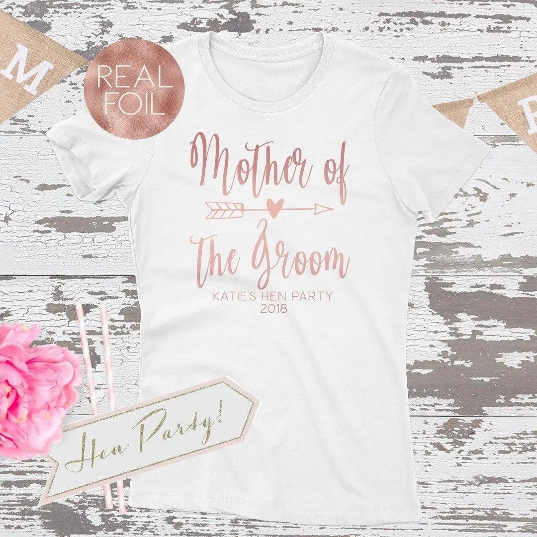 Personalised Mother of the Groom Tribe T-shirt, Rose Gold Hen Night T-shirts, Rose Gold Hen Party Tops, Bride Tops, Bride Tribe Party Tops - Amy Lucy