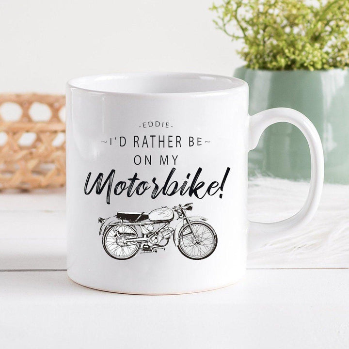 Personalised Motorbike Mug, Christmas Motorbike Gift, Motorbike Dad Gift, Granddad Motorbike Gift, Personalized Tin Mug, Rather Be, Enamel - Amy Lucy