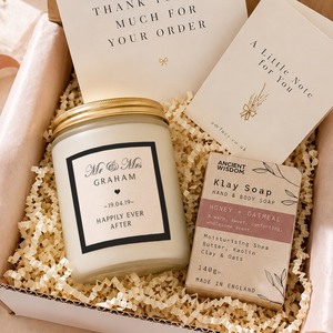 Personalised Mr & Mrs Wedding Candle Gift shown from the front