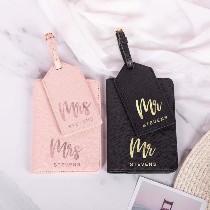 Personalised Mr Ms Passport Holder Luggage Set, Bride Groom Passport Holder Set, Honeymoon Passport, Bride Honeymoon Gift, Bride to Be Gift - Amy Lucy