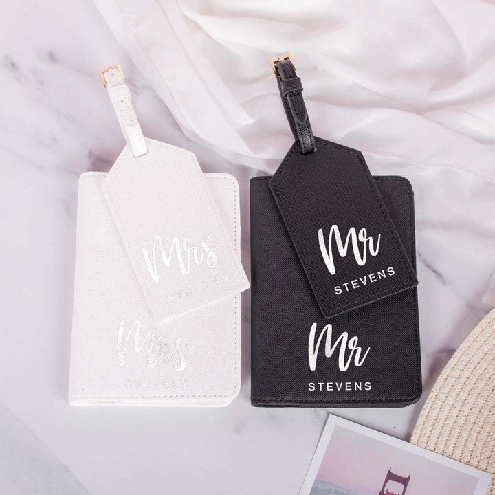 Personalised Mr Ms Passport Holder Luggage Set, Bride Groom Passport Holder Set, Honeymoon Passport, Bride Honeymoon Gift, Bride to Be Gift - Amy Lucy