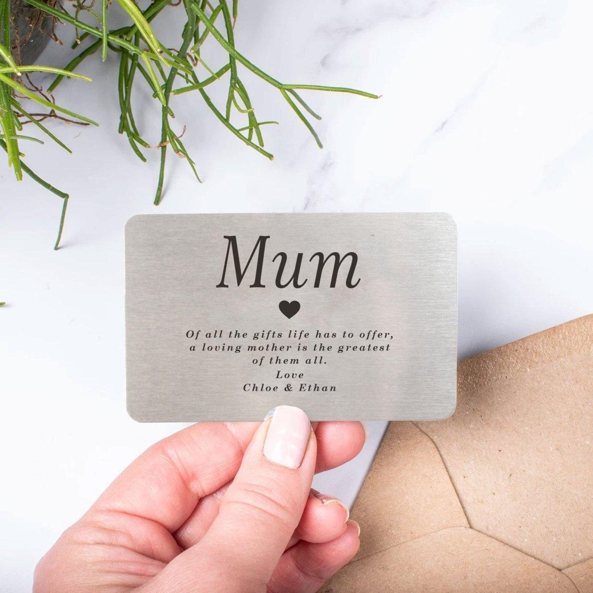 Personalised Mum Best Friend Metal Wallet Card , Sentimental Keepsake Gift for Mum, - Amy Lucy