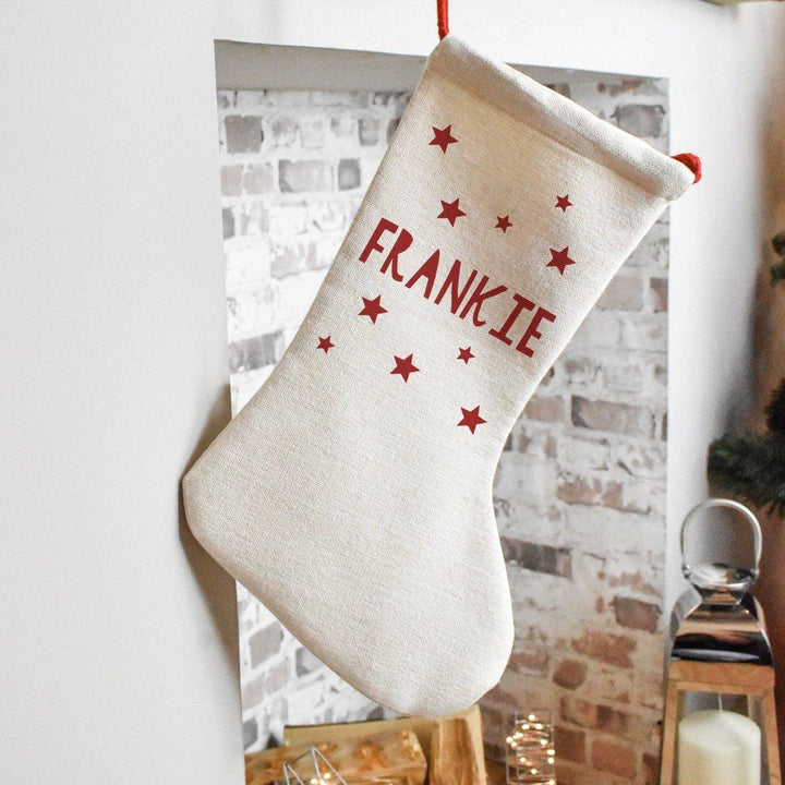 Personalised Name Christmas Stocking, Family Christmas Stockings, Personalised Linen Stocking, Christmas Family Decoration, Holiday Stocking - Amy Lucy