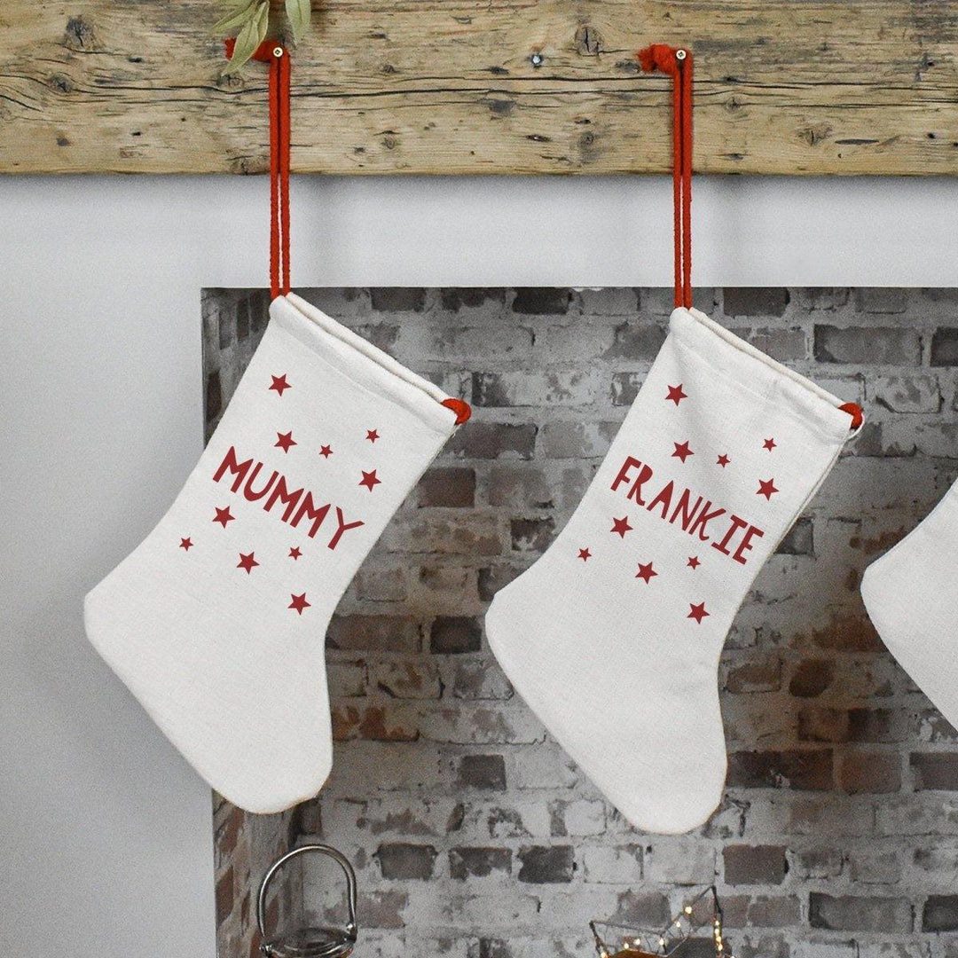 Personalised Name Christmas Stocking, Family Christmas Stockings, Personalised Linen Stocking, Christmas Family Decoration, Holiday Stocking - Amy Lucy