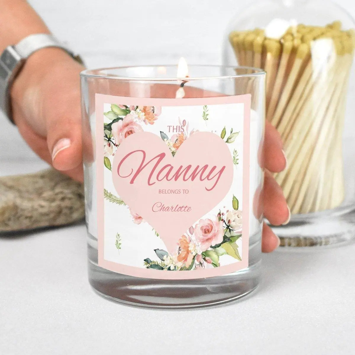 Personalised Nanny Gift, Nanny Gift Candle, Personalised Candle, Granny Pink Heart Gift, Scented Candle in Jar, Custom Candle Nan, Friend - Amy Lucy