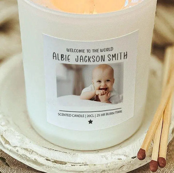 Personalised New Baby Candle, New Baby Gift, Congratulations Gift New Baby, New Mum Gift, Baby Arrival Gift, Mum Gift, New Arrival Candle - Amy Lucy