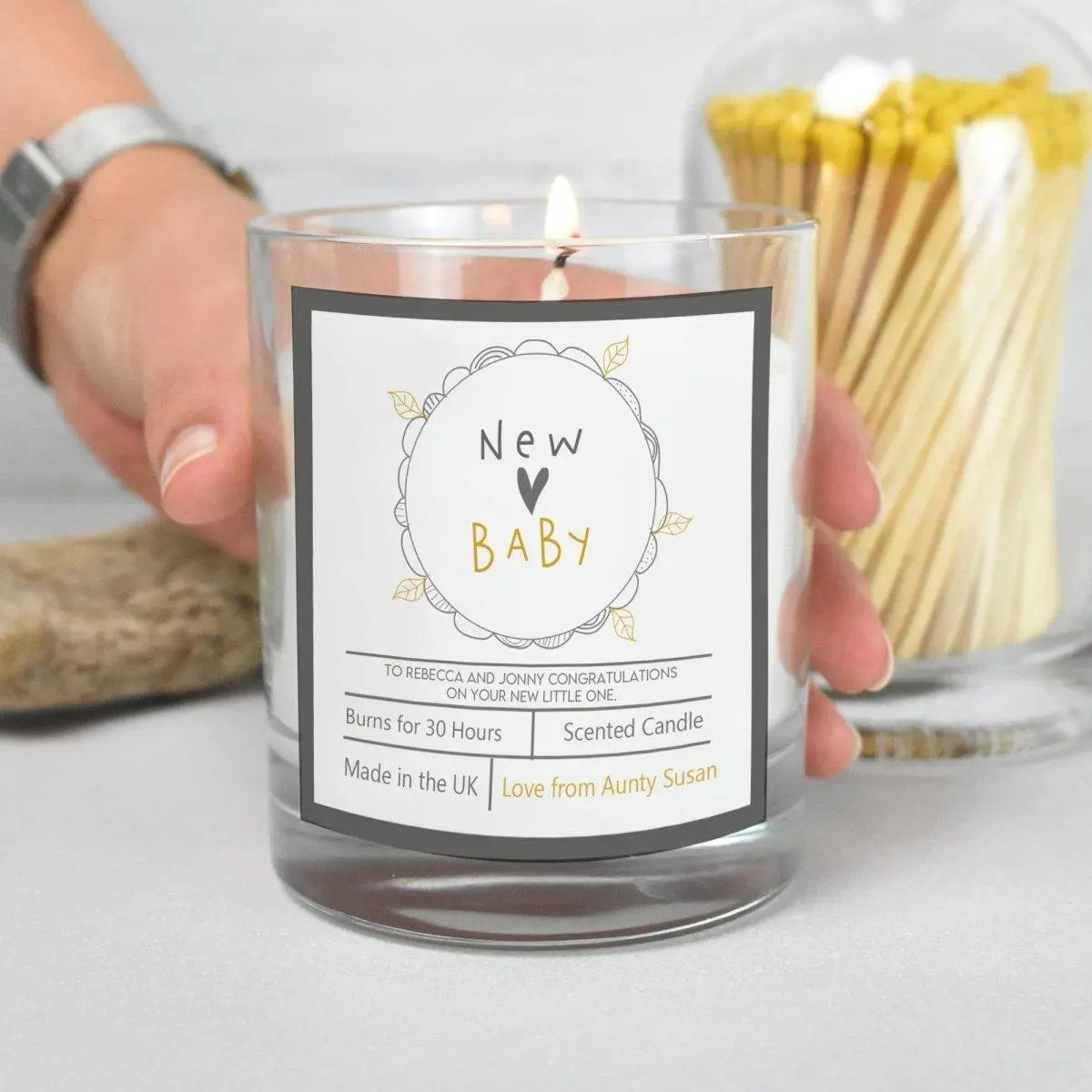 Personalised New Baby Candle, New Baby Gift, Congratulations Gift New Baby, New Mum Gift, Baby Shower Gift, Mum Gift, New Arrival Candle - Amy Lucy
