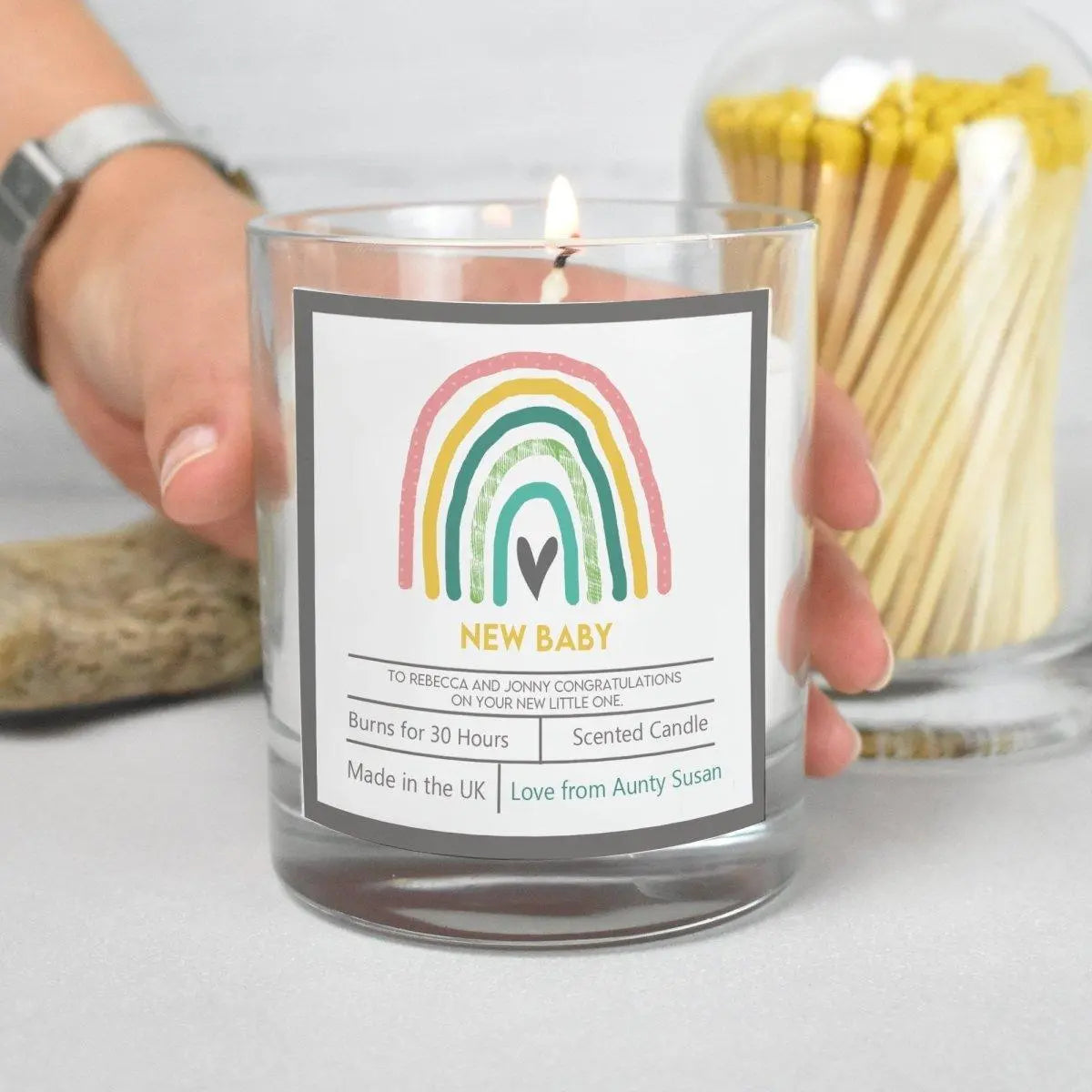 Personalised New Baby Candle, Rainbow New Baby Gift, New Parents Candle, New Mum Gift, Baby Shower Gift, Mum Gift, New Arrival Candle - Amy Lucy