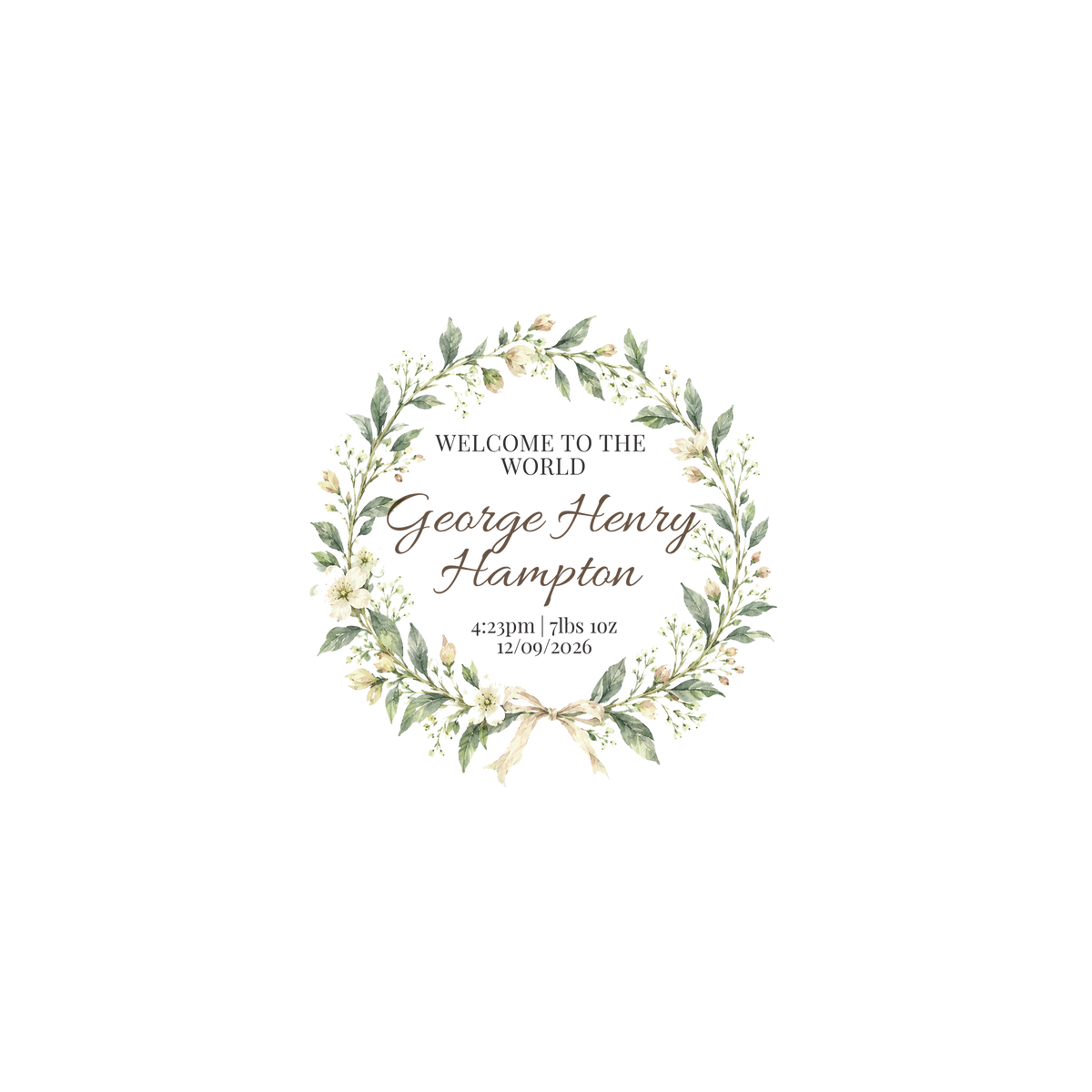 Green floral new baby keepsake tin artwork with personalised birth details