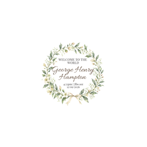 Green floral new baby keepsake tin artwork with personalised birth details