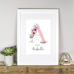 Personalised New Baby Print, Initial Wall Print, Girl Bedroom Gift, Girl Bedroom Wall Art,Initial Wall Art, New Baby Wall Art, Nursery Print - Amy Lucy