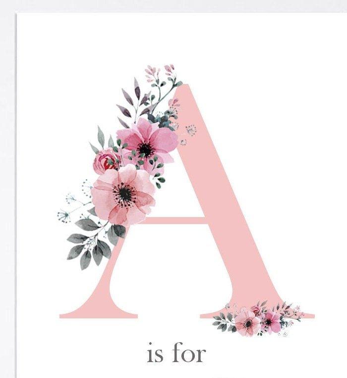 Personalised New Baby Print, Initial Wall Print, Girl Bedroom Gift, Girl Bedroom Wall Art,Initial Wall Art, New Baby Wall Art, Nursery Print - Amy Lucy