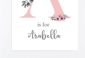 Personalised New Baby Print, Initial Wall Print, Girl Bedroom Gift, Girl Bedroom Wall Art,Initial Wall Art, New Baby Wall Art, Nursery Print - Amy Lucy