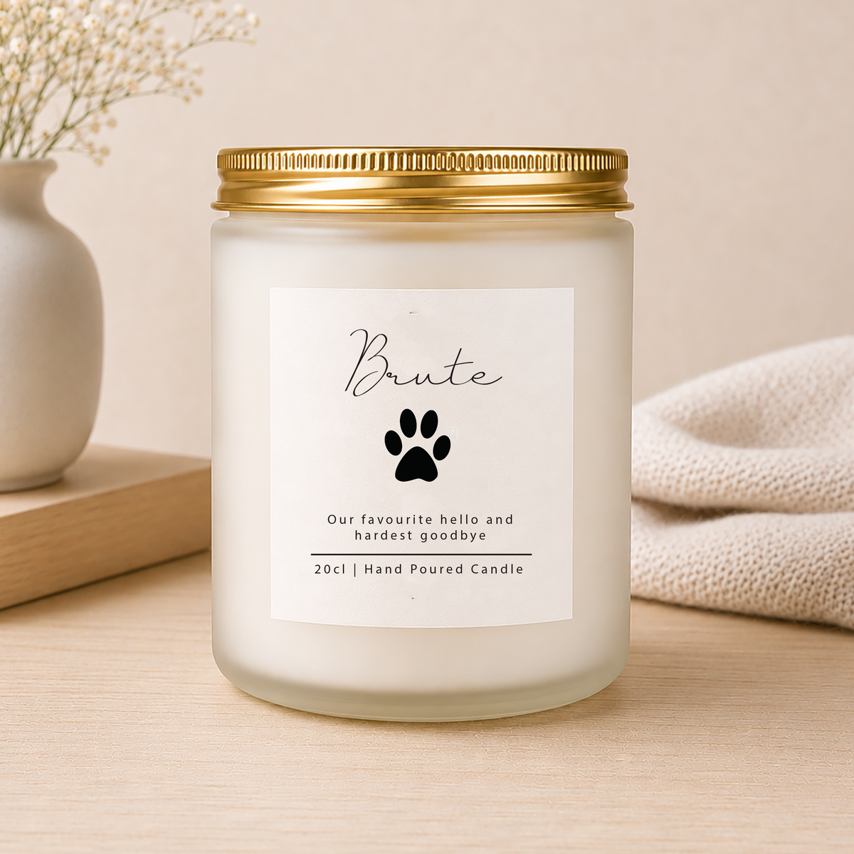 Personalised New Fur Baby Candle Gift shown from the front