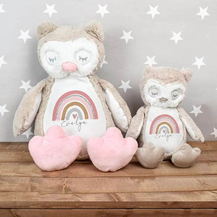 Personalised Owl Teddy, Personalised Plush Toy, Baby Girl Gift, Custom Soft Toy, Pink Rainbow Teddy, Teddy Nursery Decor, New Arrival Gift - Amy Lucy