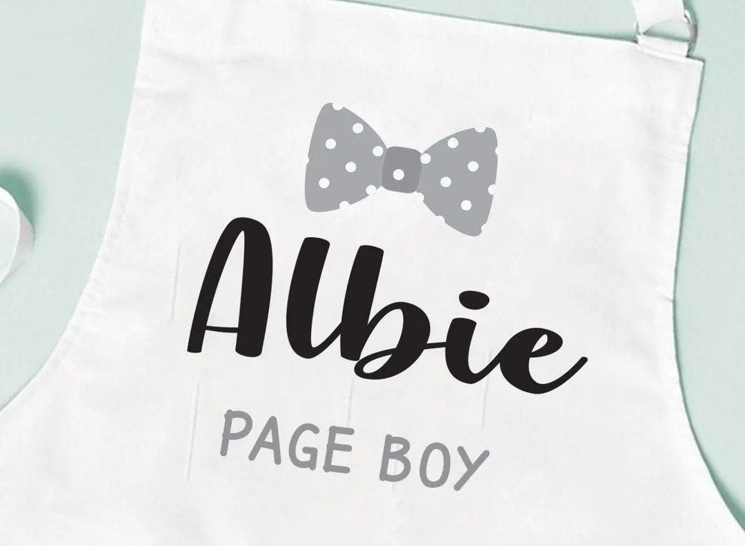 Personalised Page Boy Apron, Page Boy Gift, Blue Theme, Grey Theme, Wedding Page Boy, Wedding Gift, Page Boy Gift, Wedding Day Kids Apron - Amy Lucy