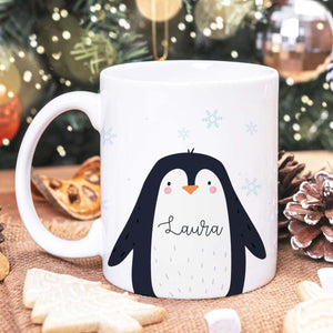 Personalised Penguin Mug, Personalised Christmas Mug, Xmas Mug Gift, Child Christmas Mug, Christmas Eve Box Fillers, Stocking Filler, Mug - Amy Lucy