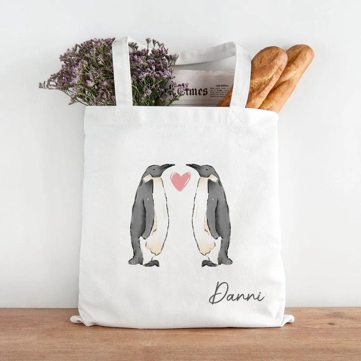 Personalised Penguin Tote Bag, Love Heart Tote Bag, Valentine?s Day Gifts, Gifts for Girlfriend, Anniversary Gifts, Romantic Gifts for Her - Amy Lucy