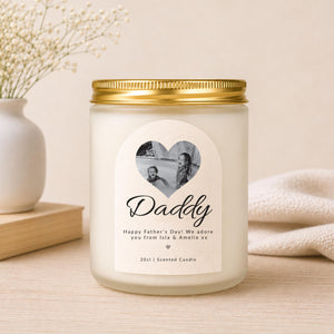 Personalised Photo Candle Gift for Dad shown from the front