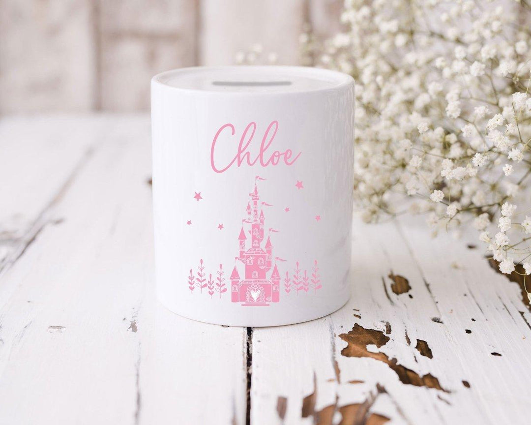 Personalised Pink Princess Money Box, Princess Castle Decor, Custom Piggy Bank, Pink Princess Gift, Nursery Decor, Girls Bedroom Decor - Amy Lucy