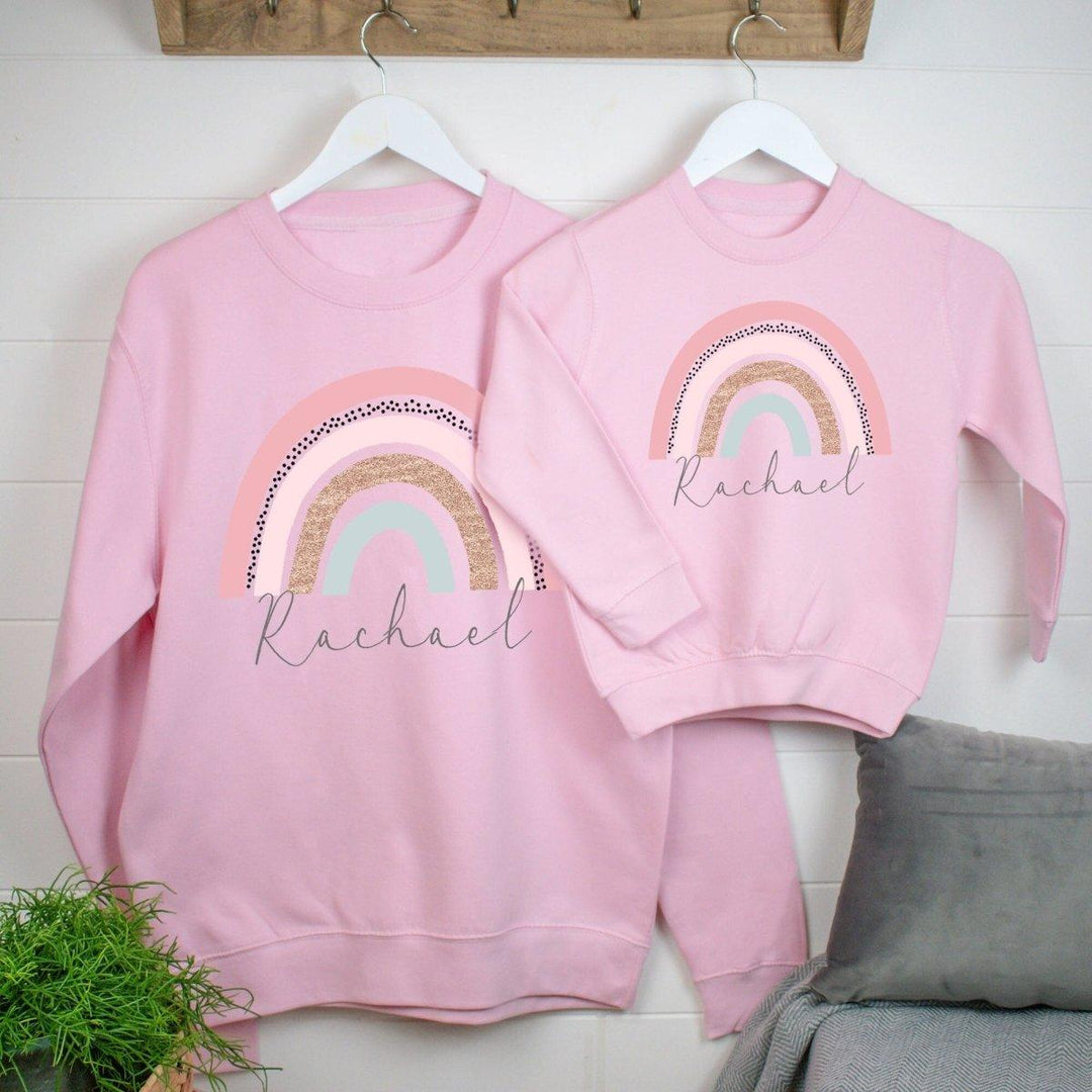 Personalised Pink Rainbow Jumper, Customised Rainbow Sweater, Mum Daughter Matching, Pink Rainbow Jumper, Matching Sweatshirts, Rainbow - Amy Lucy