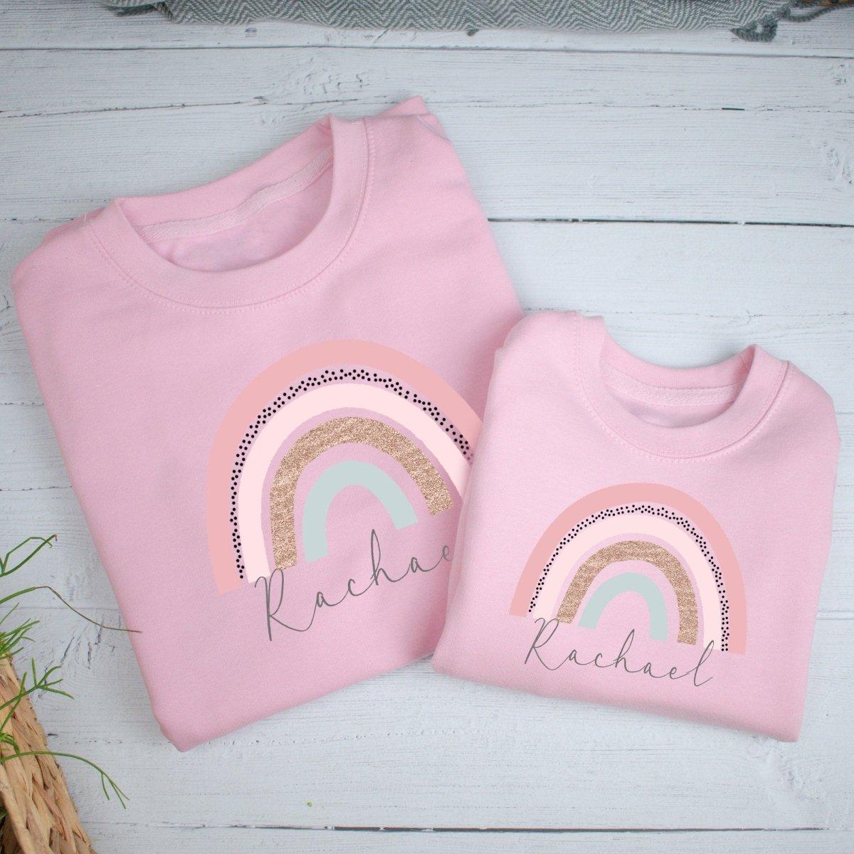 Personalised Pink Rainbow Jumper, Customised Rainbow Sweater, Mum Daughter Matching, Pink Rainbow Jumper, Matching Sweatshirts, Rainbow - Amy Lucy