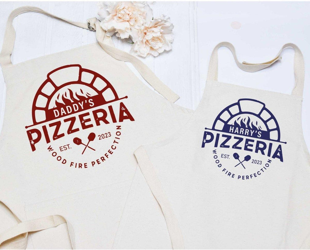 Personalised Pizza Apron, Father Son Pizzeria Apron, Personalized Apron, Dad Cooking Gift, Father's Day Kitchen Apron, - Amy Lucy