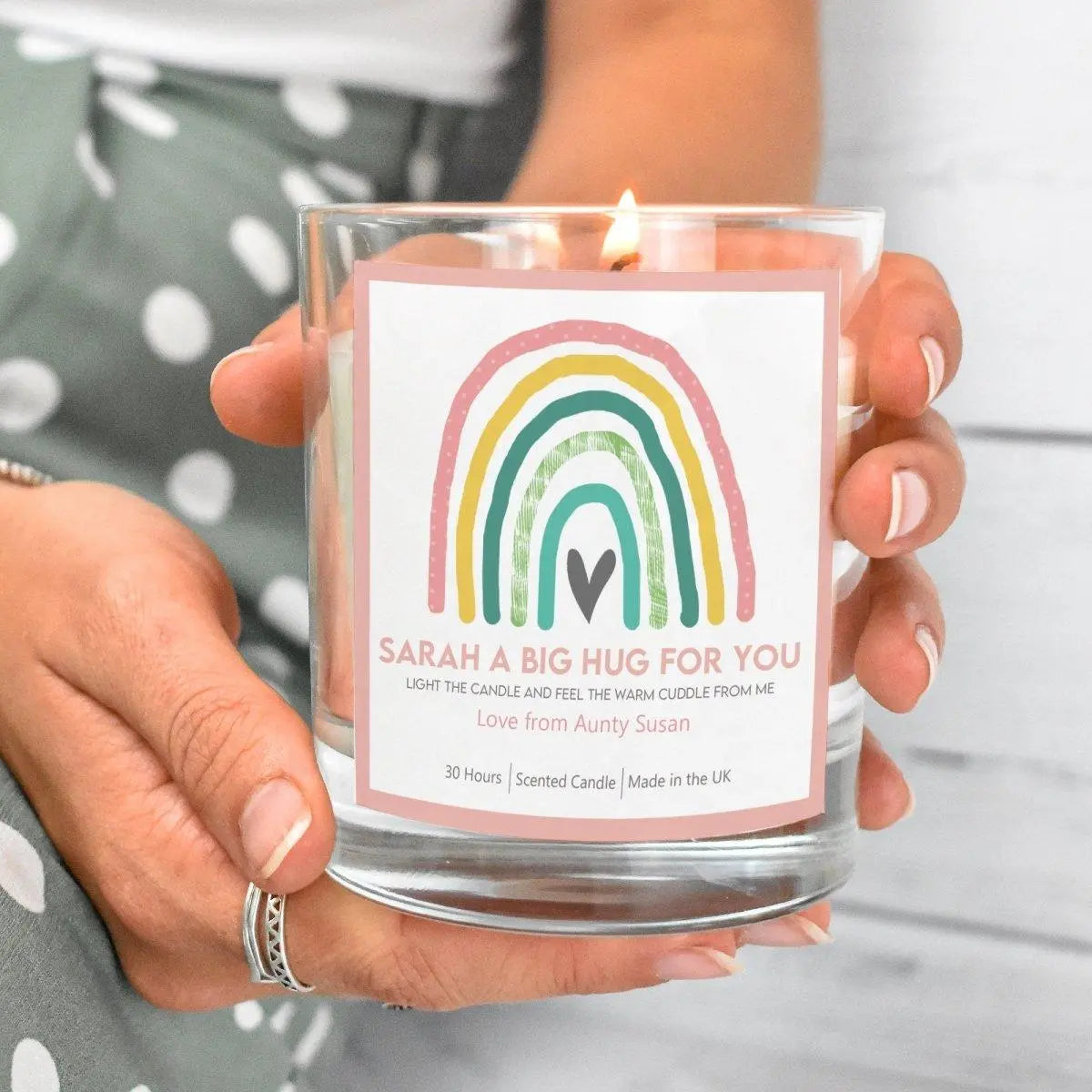 Personalised Rainbow Candle, Personalised Rainbow Hug Candle, Quarantine Hug Candle, Quarantine Gift, Isolation Gifts, Family Gifts, Rainbow - Amy Lucy