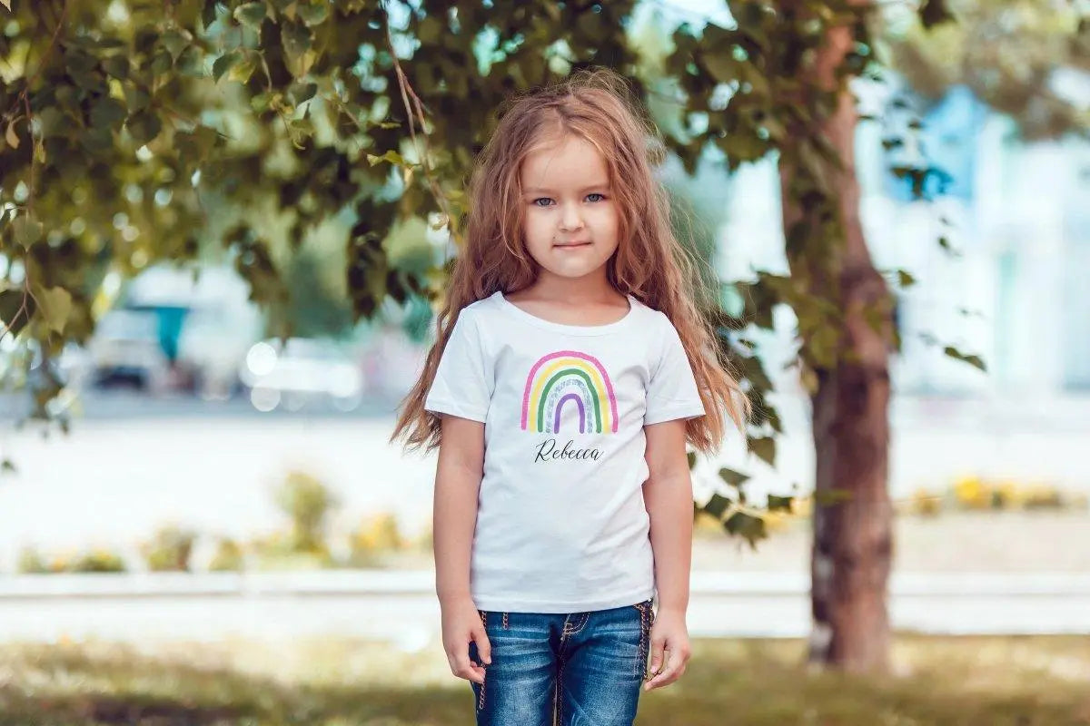 Personalised Rainbow Kids T-shirt, Kids Custom Rainbow Name Top, Lockdown Personalised Children&#39;s T-shirt, Customised Kid&#39;s Tee, Rainbow Top - Amy Lucy