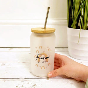 Personalised Rainbow Mug, Coffee Cup, Glass Mug, Glass Tumbler, Positivity Gift, Glass Drink Bottle, Wooden Lid Glass Bottle, You Got this - Amy Lucy