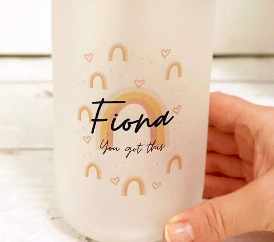 Personalised Rainbow Mug, Coffee Cup, Glass Mug, Glass Tumbler, Positivity Gift, Glass Drink Bottle, Wooden Lid Glass Bottle, You Got this - Amy Lucy