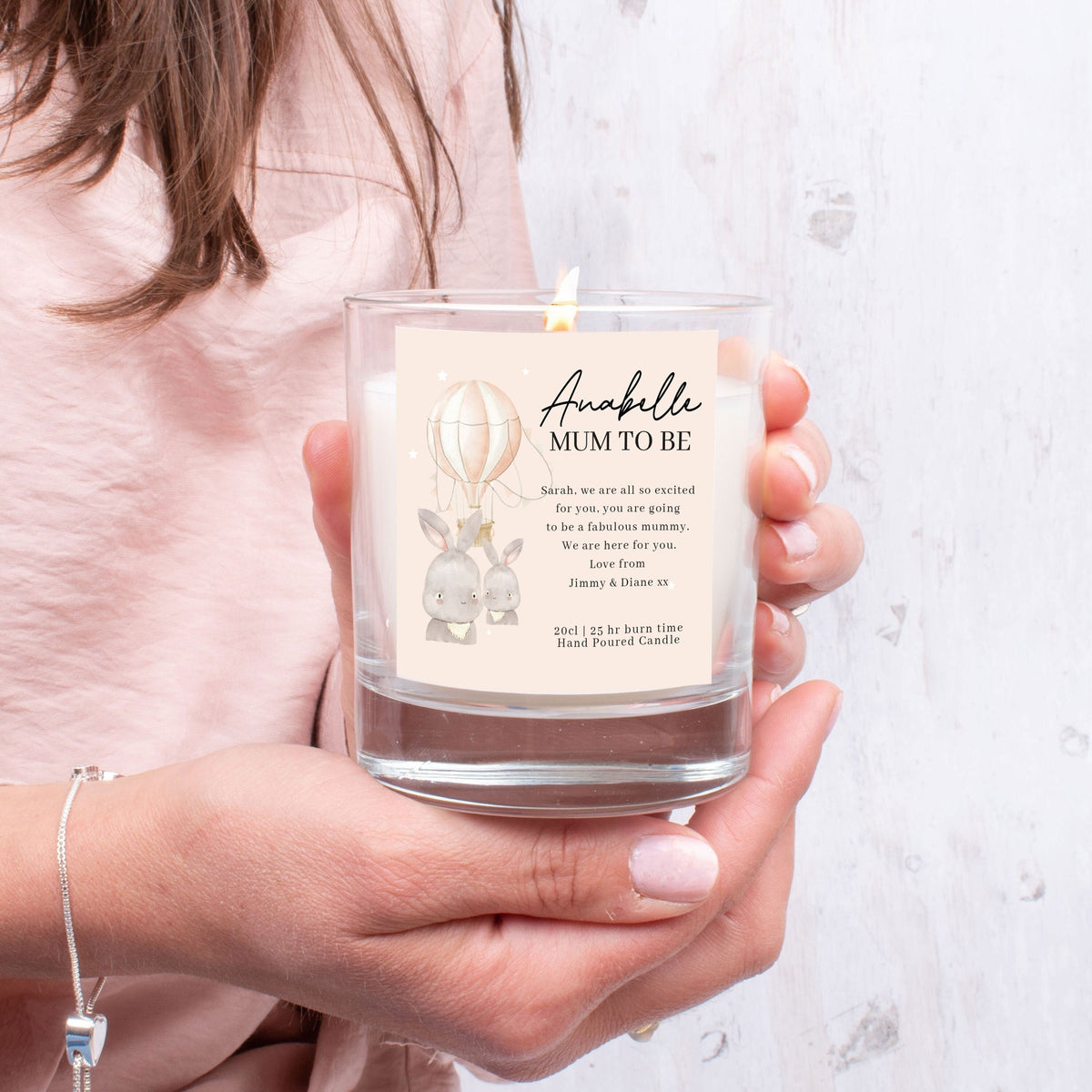 Personalised Rainbow New Baby Candle Gift shown from the front