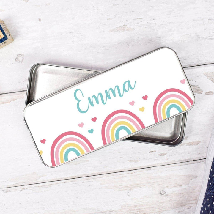 Personalised Rainbow Pencil Case, Rainbow School Pencil Case, Kids Rainbow Metal Pencil Case, Girls School Pencil Tin, Rainbow Gifts, Girls - Amy Lucy