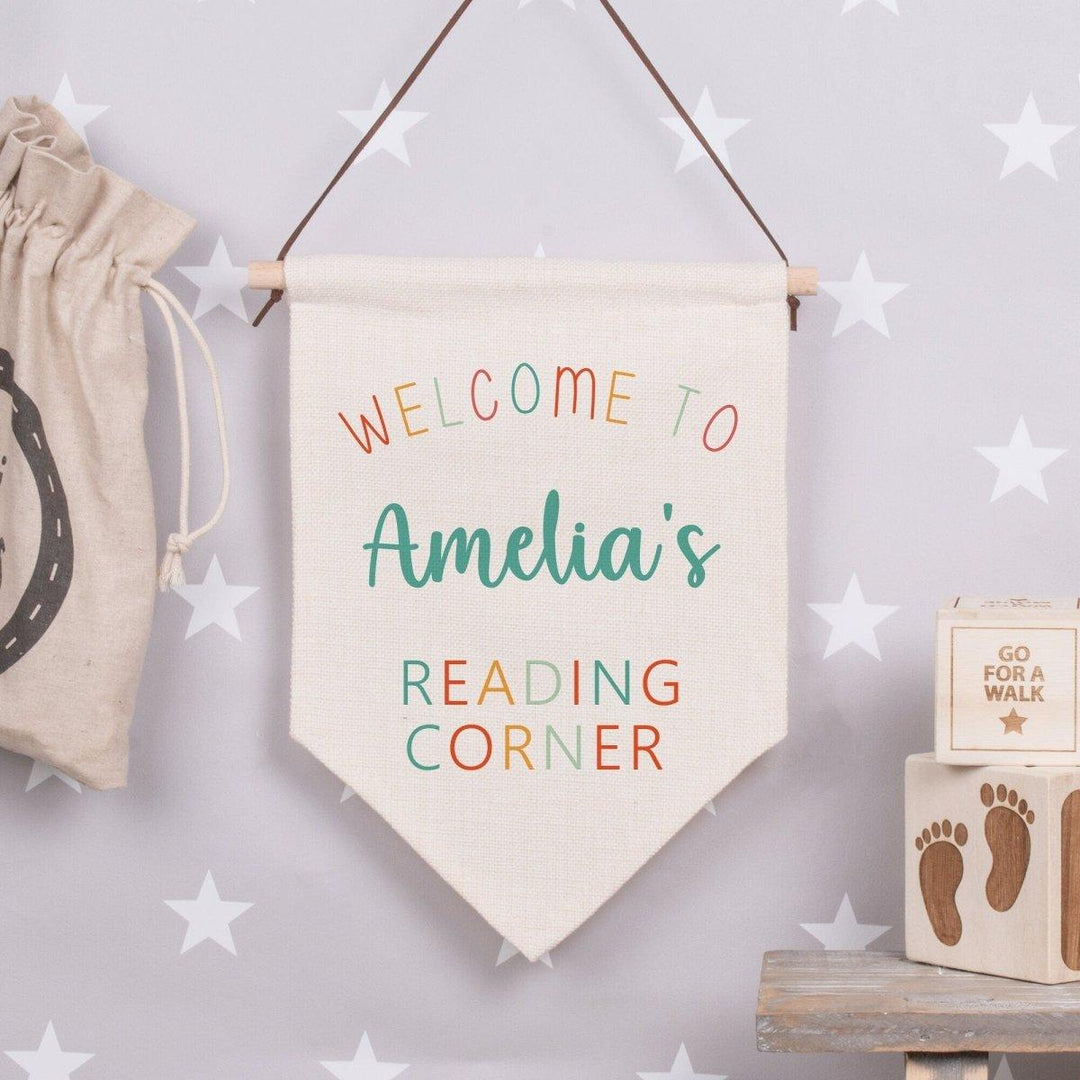 Personalised Reading Flag, Kids Reading Corner Flag, Child Room Wall Art , Personalised Pennant Flag, Children's Bedroom Decor, Wall Hanging - Amy Lucy