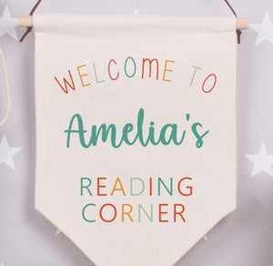 Personalised Reading Flag, Kids Reading Corner Flag, Child Room Wall Art , Personalised Pennant Flag, Children's Bedroom Decor, Wall Hanging - Amy Lucy