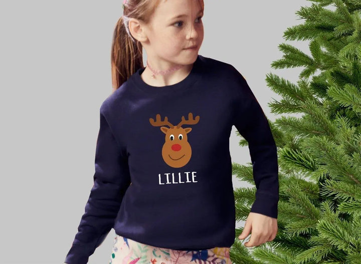 Personalised Reindeer Unisex Jumper, Children&#39;s Reindeer Christmas Jumper, Kids Christmas Sweatshirt, Child Christmas Jumper, Gender Neutral - Amy Lucy