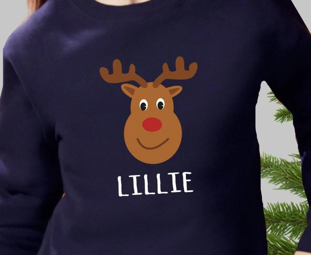 Personalised Reindeer Unisex Jumper, Children&#39;s Reindeer Christmas Jumper, Kids Christmas Sweatshirt, Child Christmas Jumper, Gender Neutral - Amy Lucy