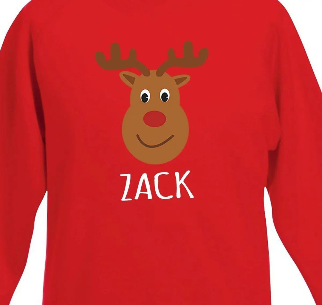 Personalised Reindeer Unisex Jumper, Children&#39;s Reindeer Christmas Jumper, Kids Christmas Sweatshirt, Child Christmas Jumper, Gender Neutral - Amy Lucy