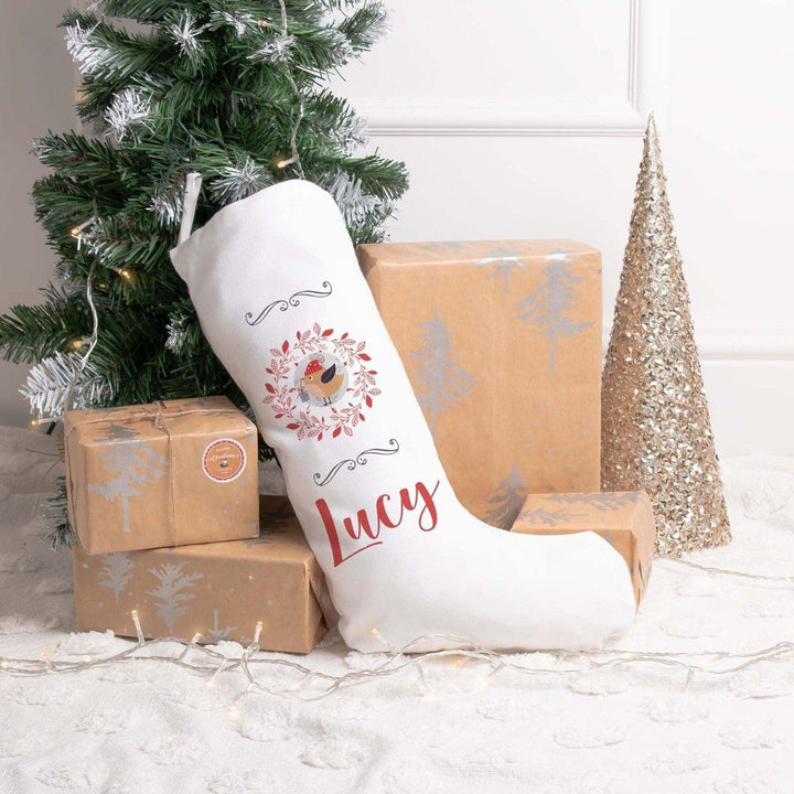 Personalised Robin Christmas Stocking, Christmas Stocking, Personalised Robin Stocking, Christmas Family Decoration, Xmas Stocking Kids - Amy Lucy