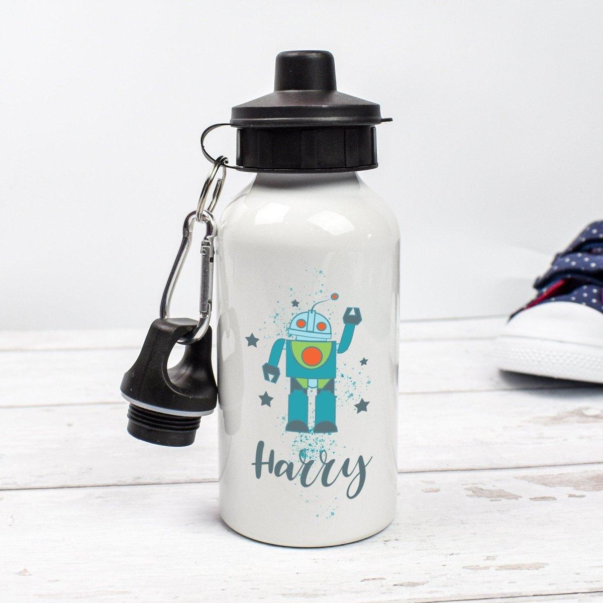 Personalised Robot Water Bottle, Robot School Bottle, Kids Robot Drink Bottle, Boys School Flask, Kids Children Student Drinks Cup, Robots - Amy Lucy
