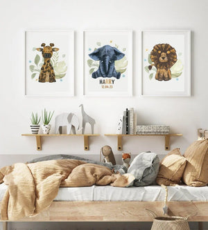 Personalised Safari Nursery Print, Safari Baby Print, Baby Nursery Wall Art, Baby Birth Stats Print, Giraffe Baby Gift, Custom Nursery Art - Amy Lucy