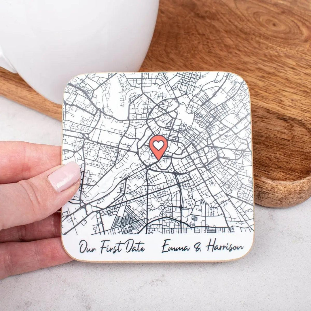 Personalised Script Map Pin Coaster, Couples Gift, Lovers Present, Custom Map Name, Keepsake, Boyfriend, Girlfriend, Husband, Wife, Engaged - Amy Lucy