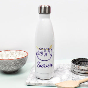 Personalised Sloth Bottle, Sloth School Heat Flask, Child Metal Water Bottle, Girl School Water Bottle, Kids Drinks Cup, School Flask, Sloth - Amy Lucy