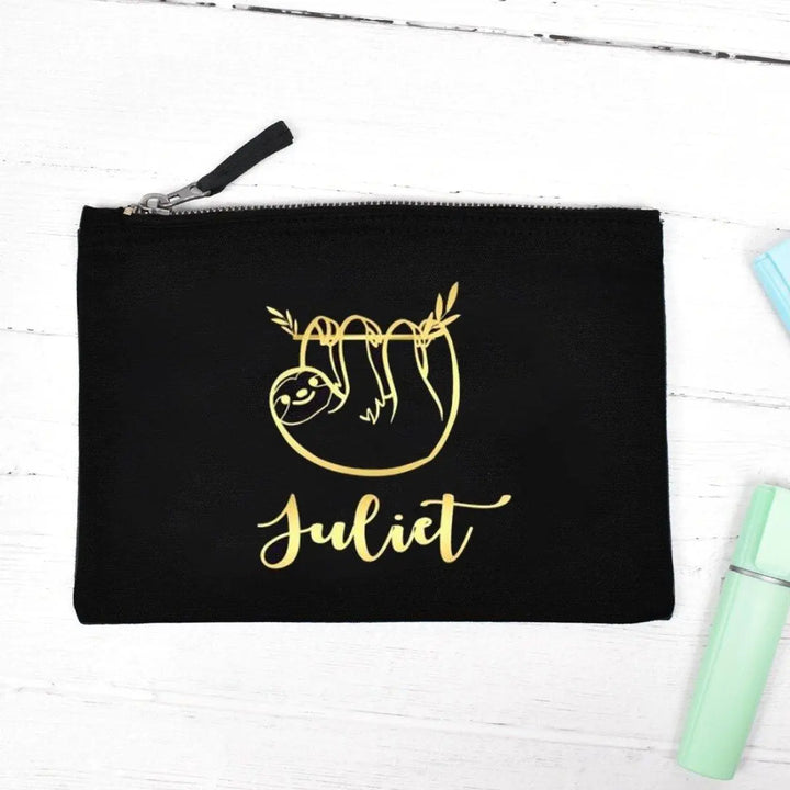 Personalised Sloth Pencil Case, Sloth Pencil Case, Personalised Pencil Case, Back To School, Girls Pencil Case, Black, School Sanitary Bag - Amy Lucy