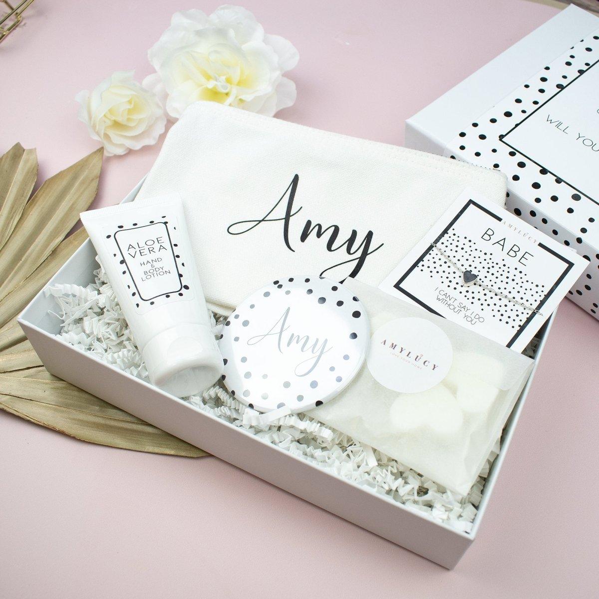 Personalised Spotty Bridesmaid Proposal Gift Box, Luxury Filled Thank You Bridesmaid Box, Bridesmaid Gift Set, Wedding Thank You Gifts, - Amy Lucy