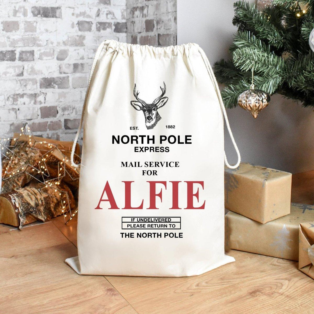 Personalised Stag Sack, Christmas Sack, Child&#39;s Kids Christmas Gift Sack, Cotton Stag Bag, Santa Toy Bag, Reindeer Toy Sack, - Amy Lucy