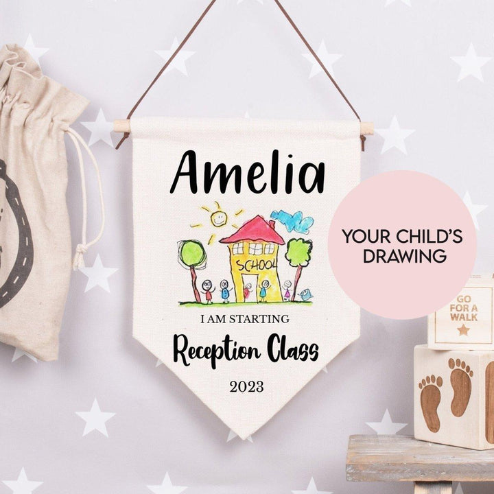 Personalised Starting School Sign, Kids Drawing Room Banner, Child Own Drawing Flag, Starting Nursery Sign, Own Drawing Sign, School Stats - Amy Lucy