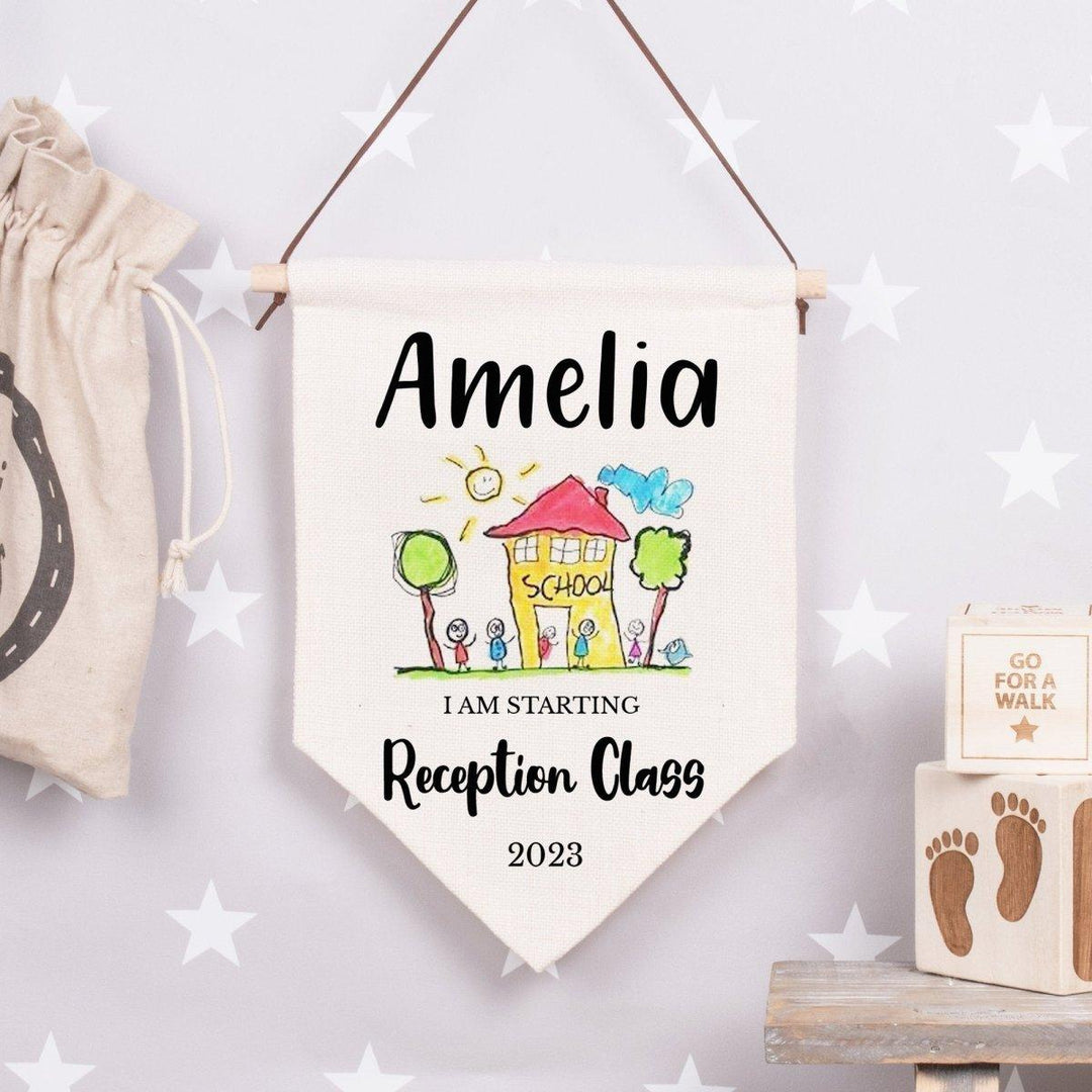 Personalised Starting School Sign, Kids Drawing Room Banner, Child Own Drawing Flag, Starting Nursery Sign, Own Drawing Sign, School Stats - Amy Lucy