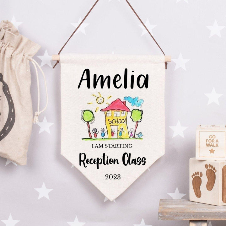 Personalised Starting School Sign, Kids Drawing Room Banner, Child Own Drawing Flag, Starting Nursery Sign, Own Drawing Sign, School Stats - Amy Lucy