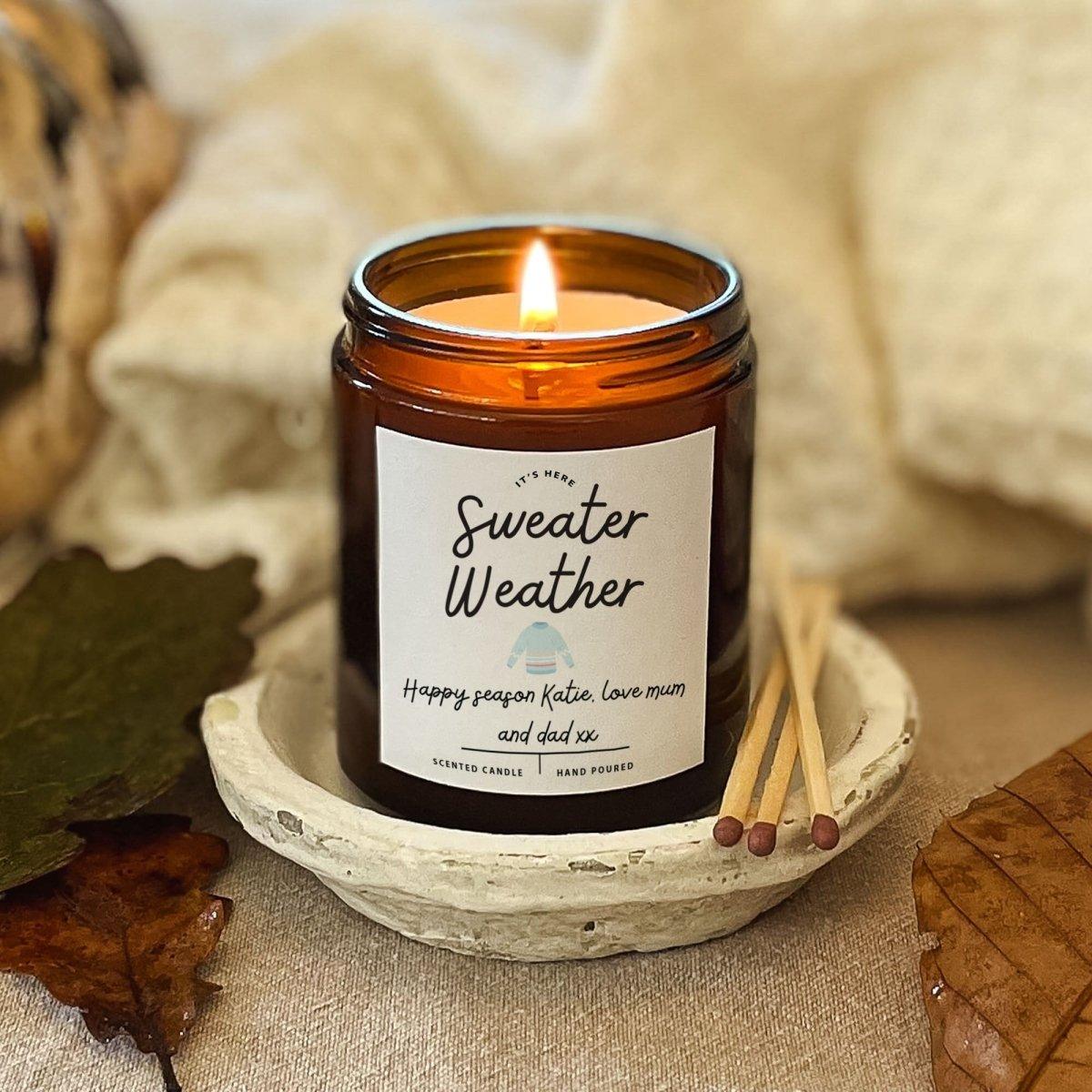 Personalised Sweater Weather Candle, Autumn Candle, Fall Season Candle, Autumn Vibes, Vegan Candle, Brown Jar Candle, Scented Candle, Fall - Amy Lucy